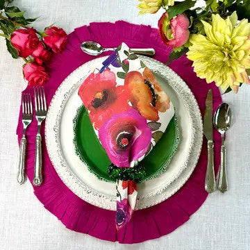 Round Ruffle Linen Placemats Magenta-16.5" Round