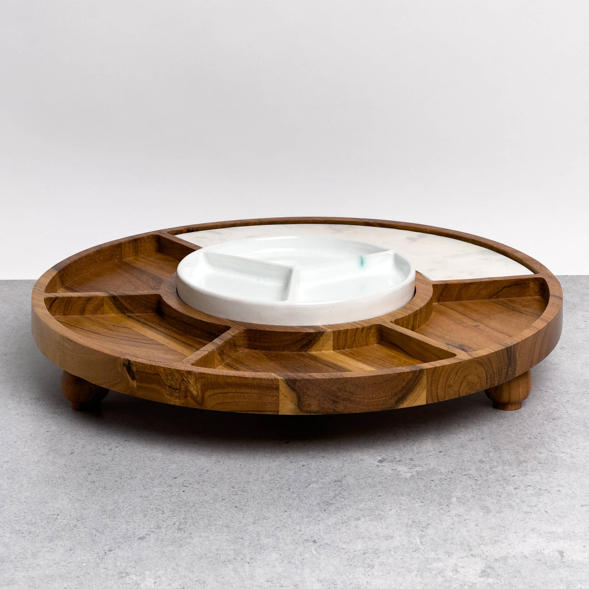 Sectioned serving tray with Wood, Ceramic, & Marble