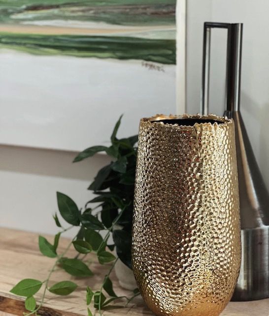 Modern Gold Hammered Vase with Jagged Edge - Large