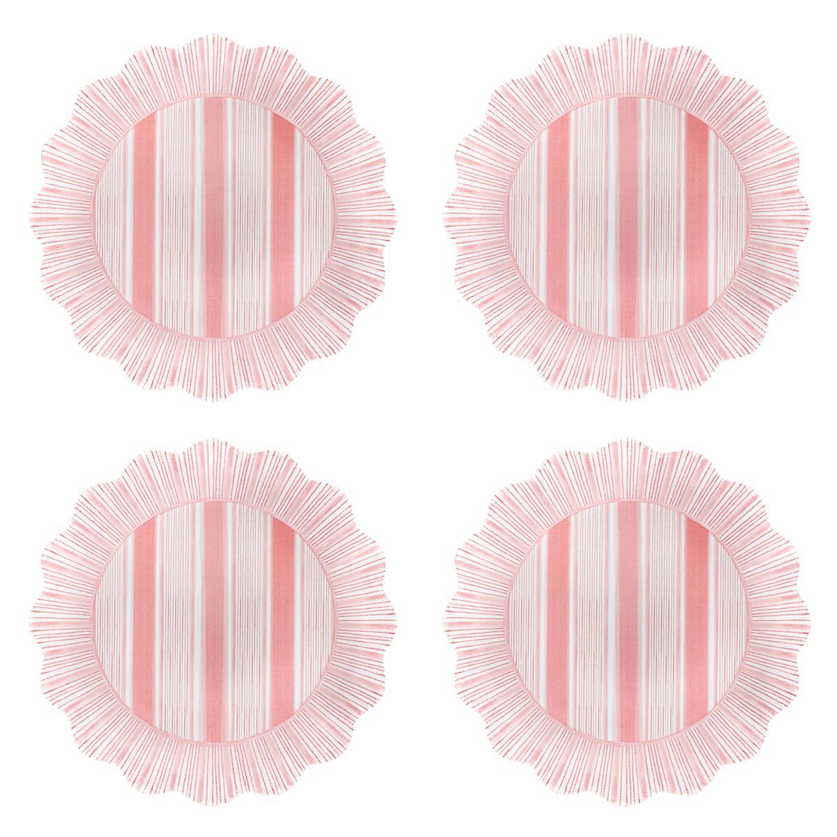Cabana Stripe Melamine Dinner Plate Set/4 - Coral