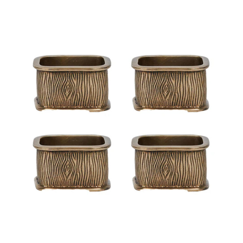 Blenheim Oak Napkin Ring Set/4 - Brass