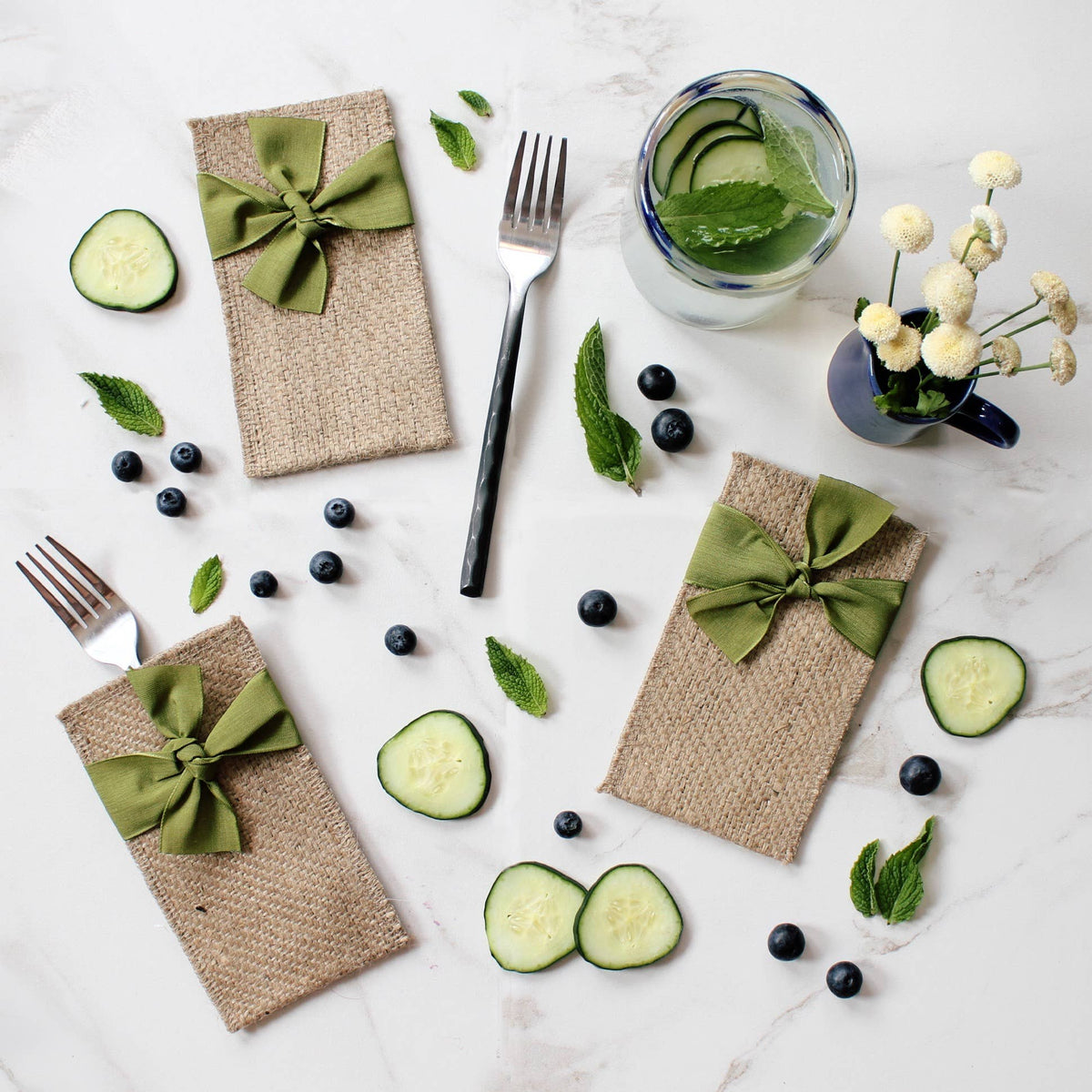 Hand Tied Ribbons - Green - Set of 8