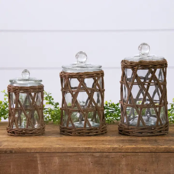 Wicker Wrapped Glass Canister Set (Set of 3)