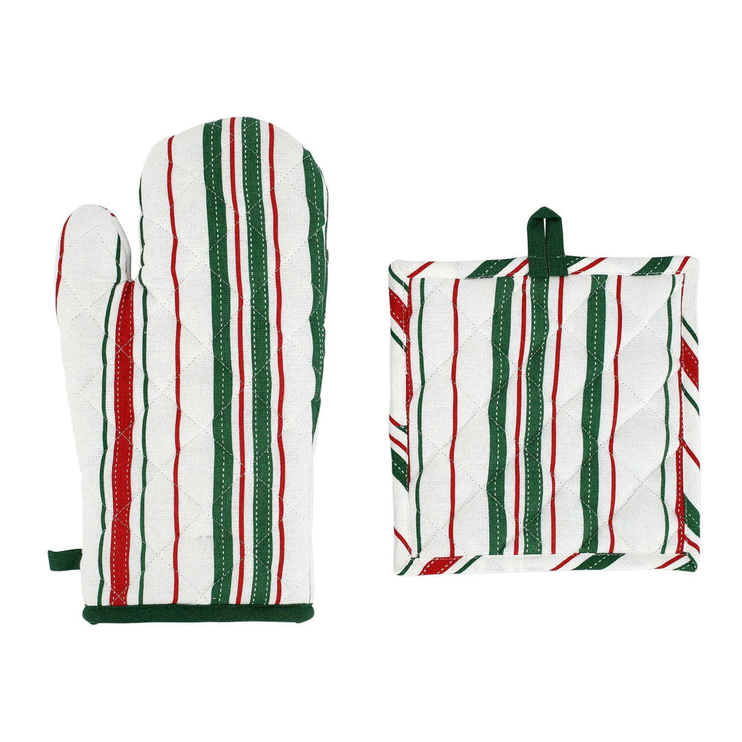 Bohemian Linens Stripe Red Green Oven Mitt Pot holder