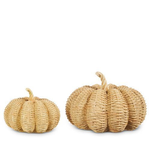 Natural Basketweave Pumpkins Set of 2