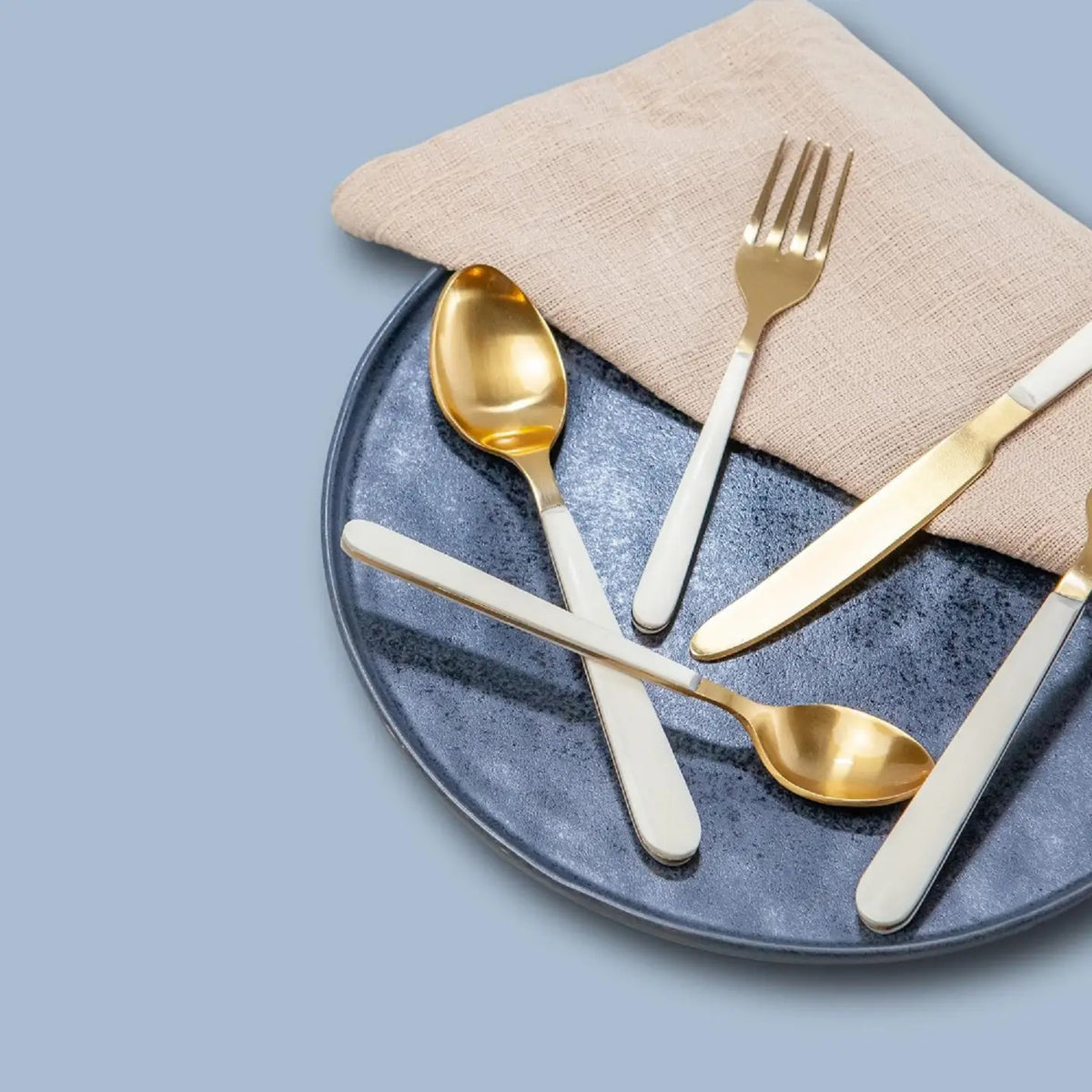5pc Flatware Place Setting Gold W/Resin Handles in Giftbox