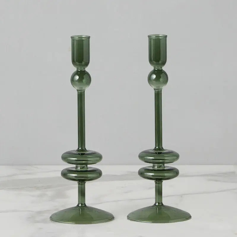 Emerald Glass Candlestick, Medium