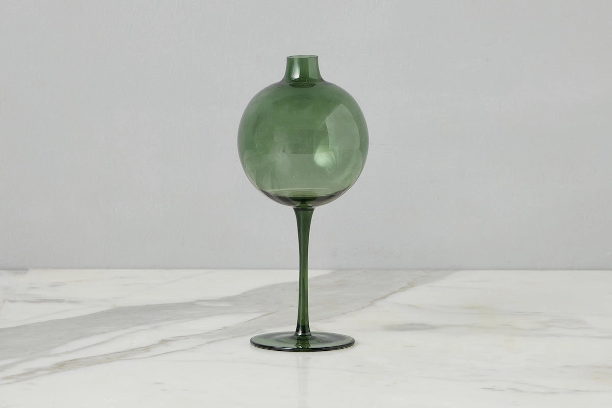 Spruce Green Wine Glass Shaped Flower Vase, Medium