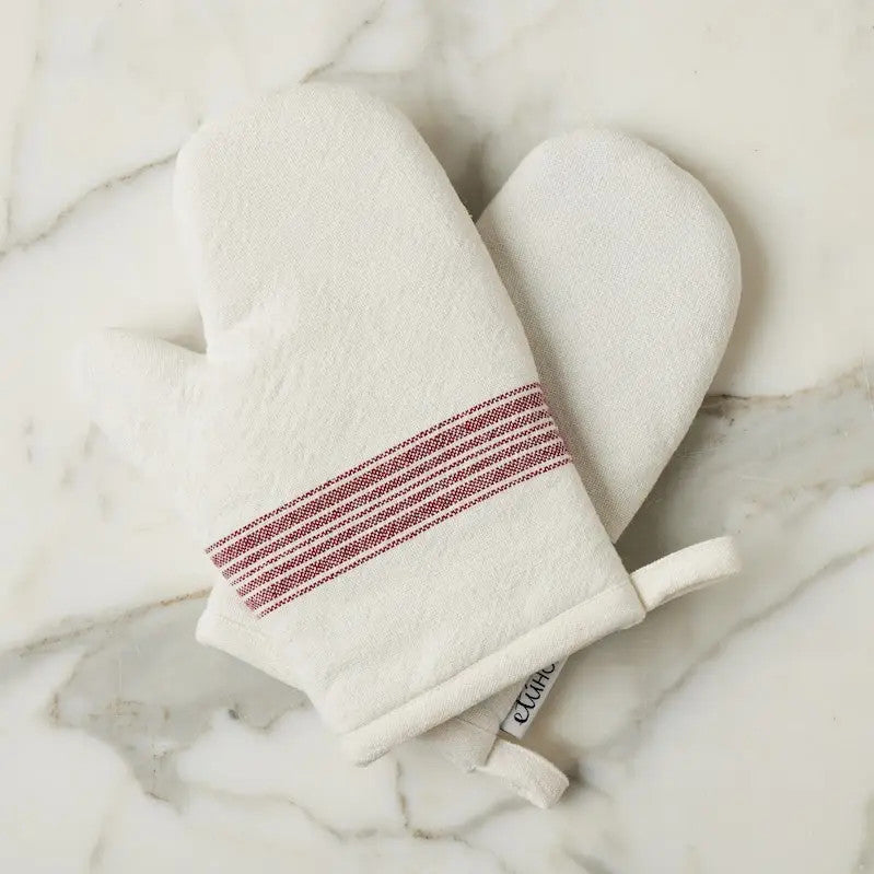 Oven Mitt, Vintage Merlot Red Stripe, Set of 2