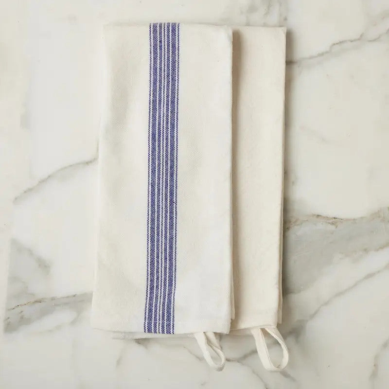 Kitchen Tea Towel, Vintage Blue Stripe, Set of 2
