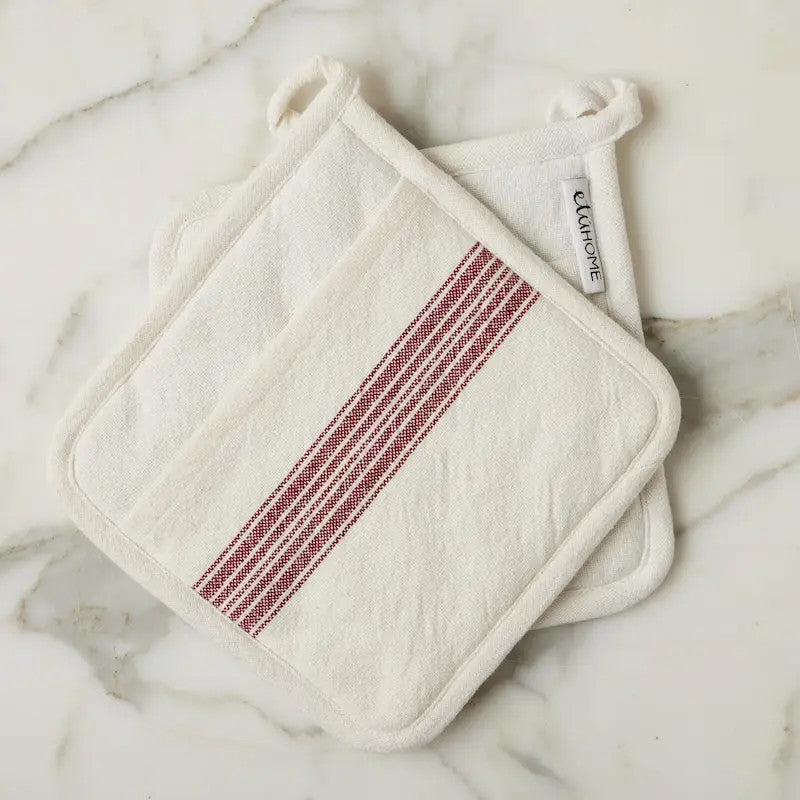 Pot Holder, Vintage Merlot Red Stripe, Set of 2