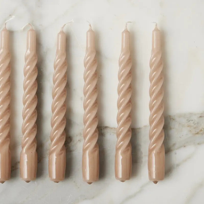 Taupe Twisted Taper Candles, Set of 6