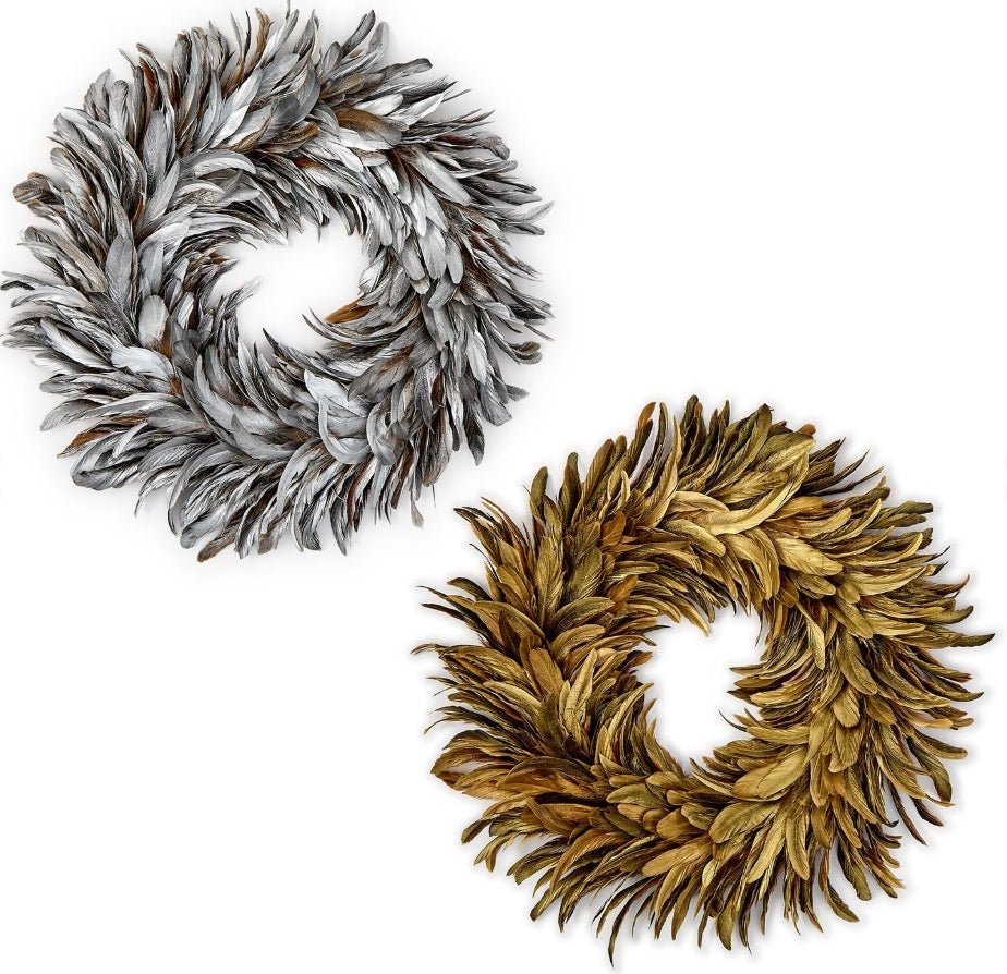 Shimmering Plumage Feather Holiday Wreath (Gold)
