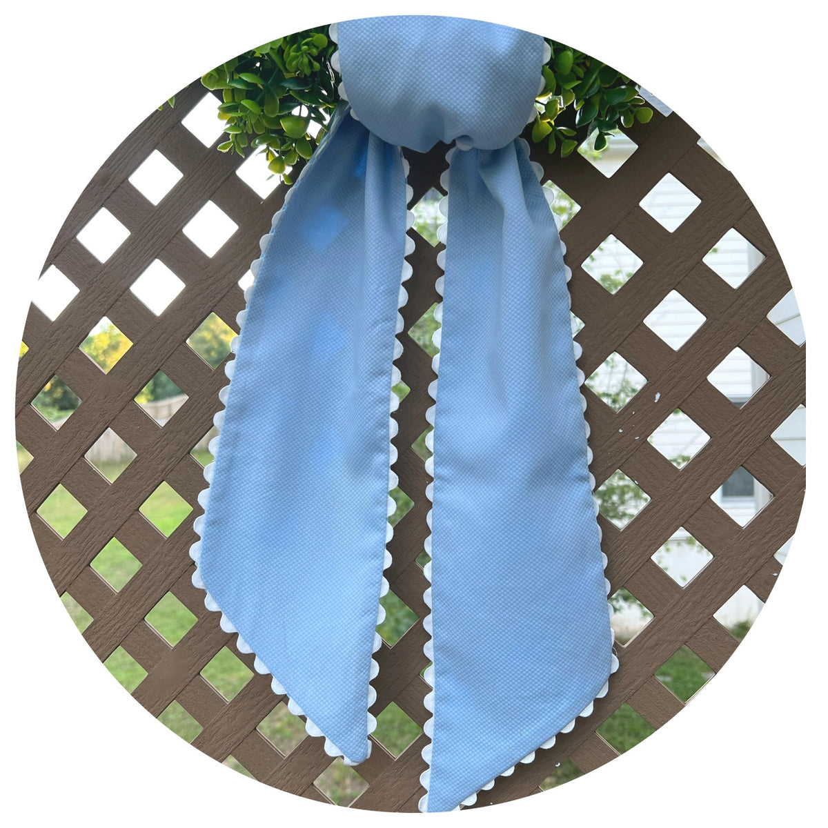 Blue Cotton Pique Sash with Trim 44"