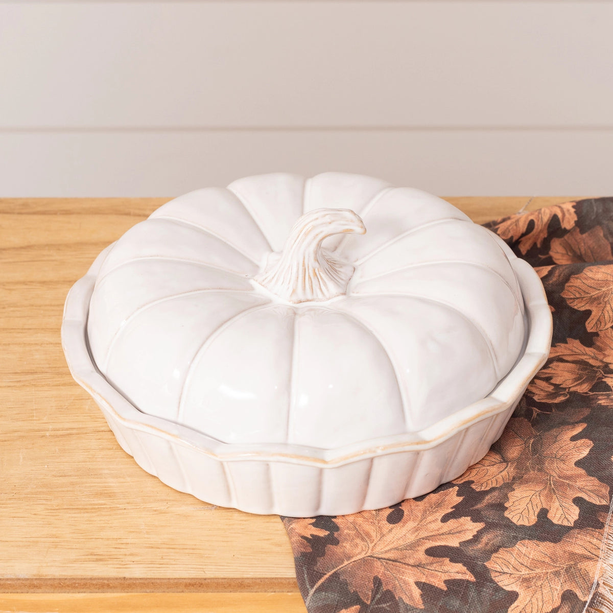 White Pumpkin Covered 9-Inch Dish (Pc) | Fall Tabletop