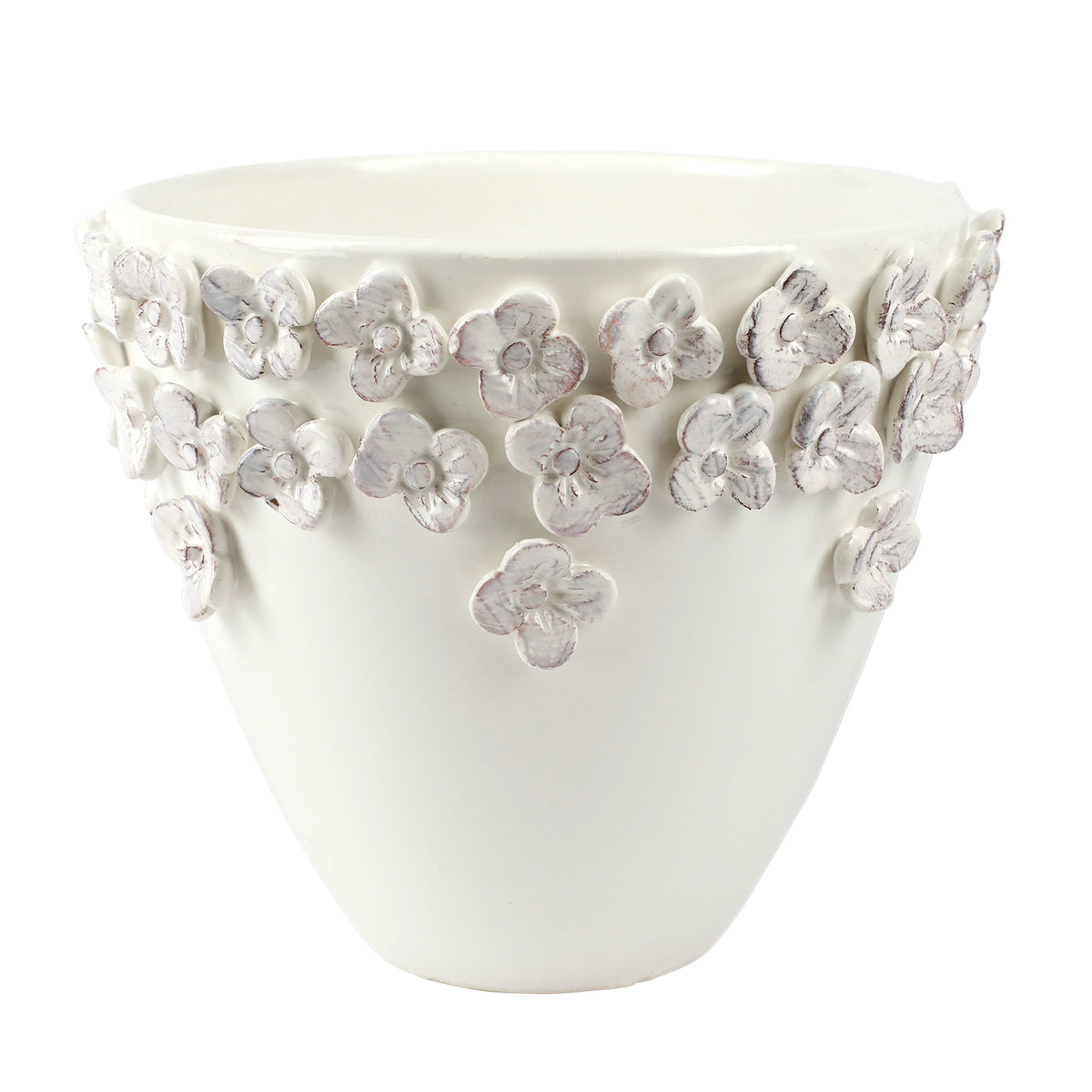 Rustic Garden White Flower Medium Cachepot