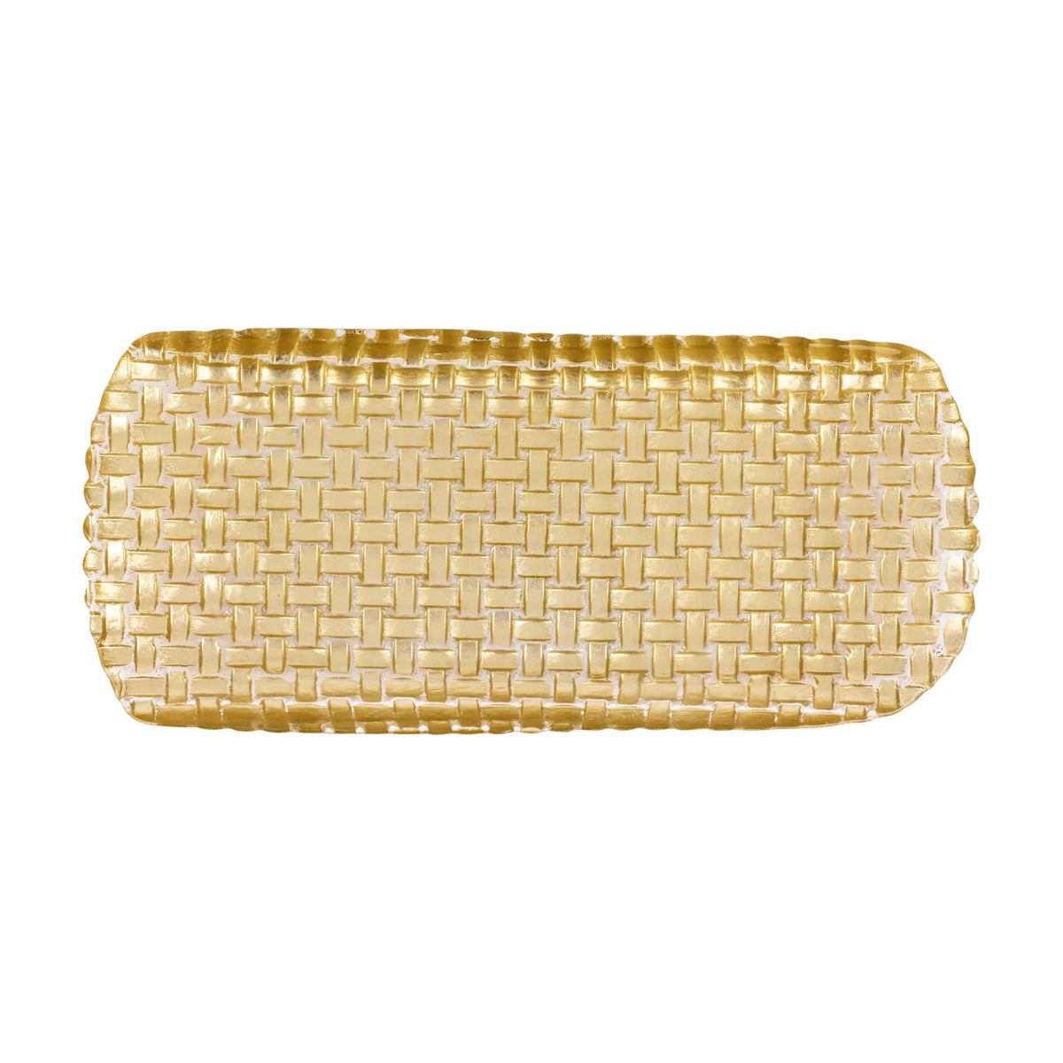 Rufolo Glass Gold Basketweave Large Rectangular Tray