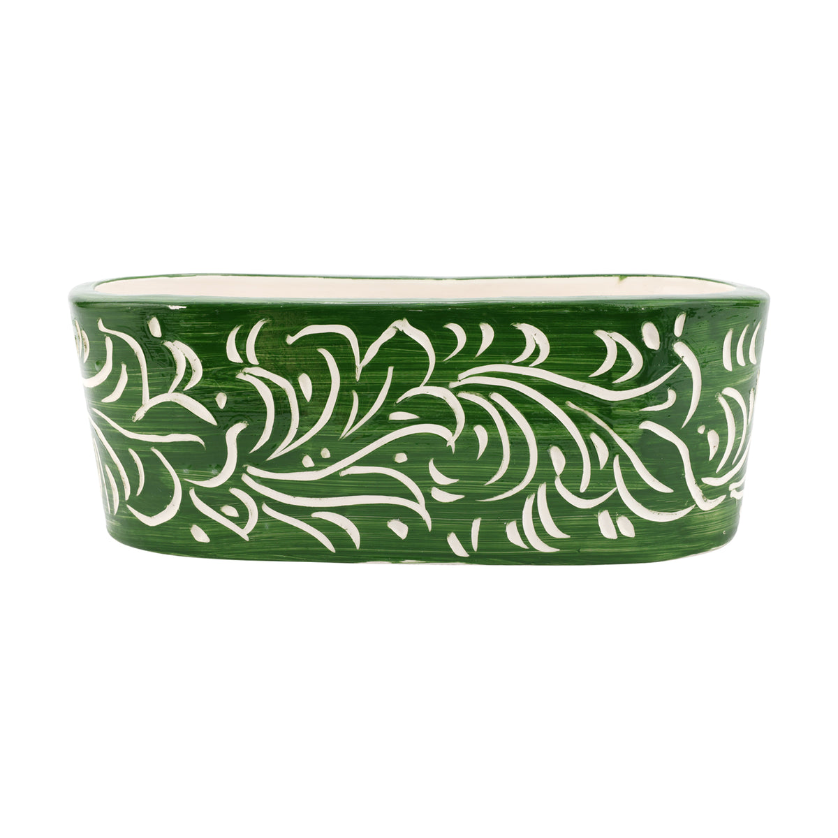 Rustic Garden Dark Green Scroll Oval Planter