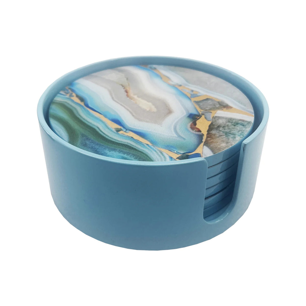 @Blue Stone Lacquer Coasters w Holder Blue