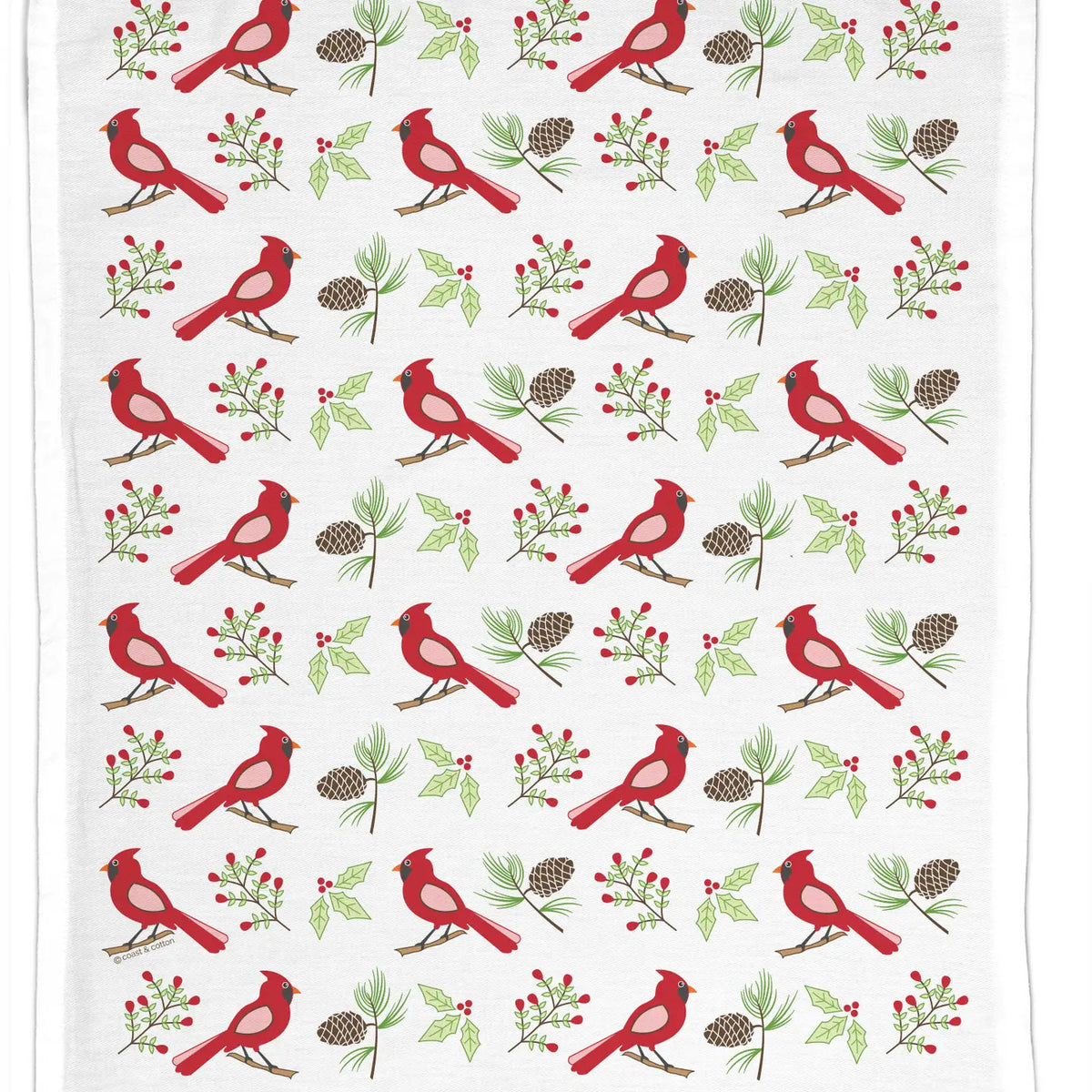 Christmas Cardinals, Organic Cotton Tea Towel - Holiday
