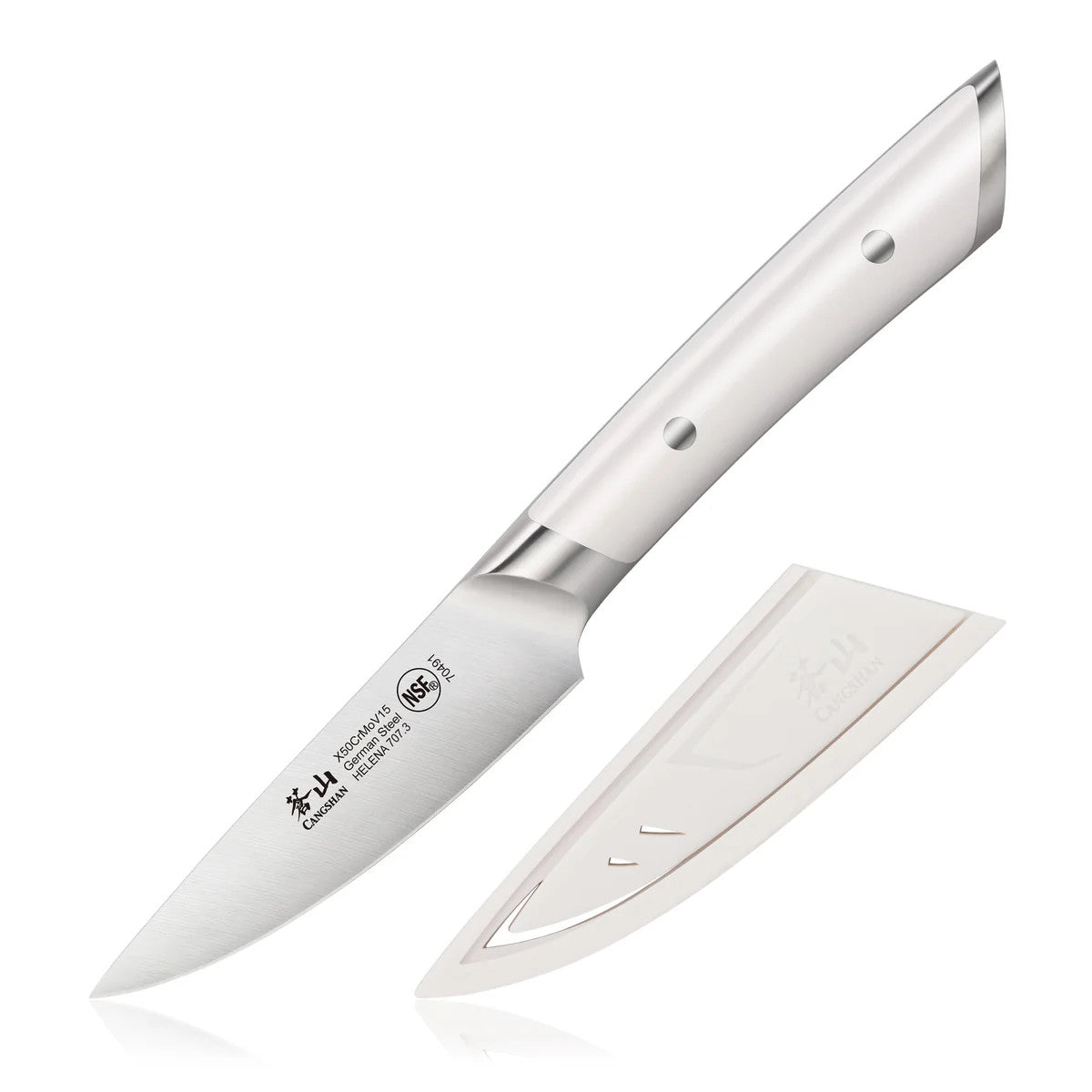 HELENA 3.5-Inch Paring Knife with Sheath, Forged German Steel WHITE