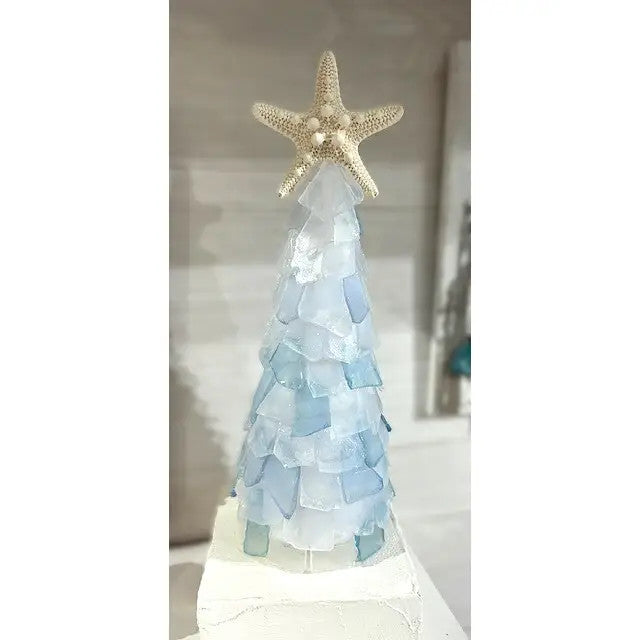 10 in Seaglass Christmas Tree W/Lights (Hint of Blue)