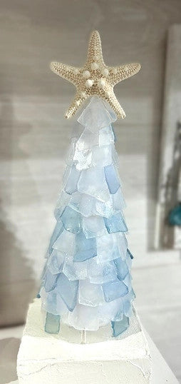 12 in Seaglass Christmas Tree W/Lights (Hint of Blue)