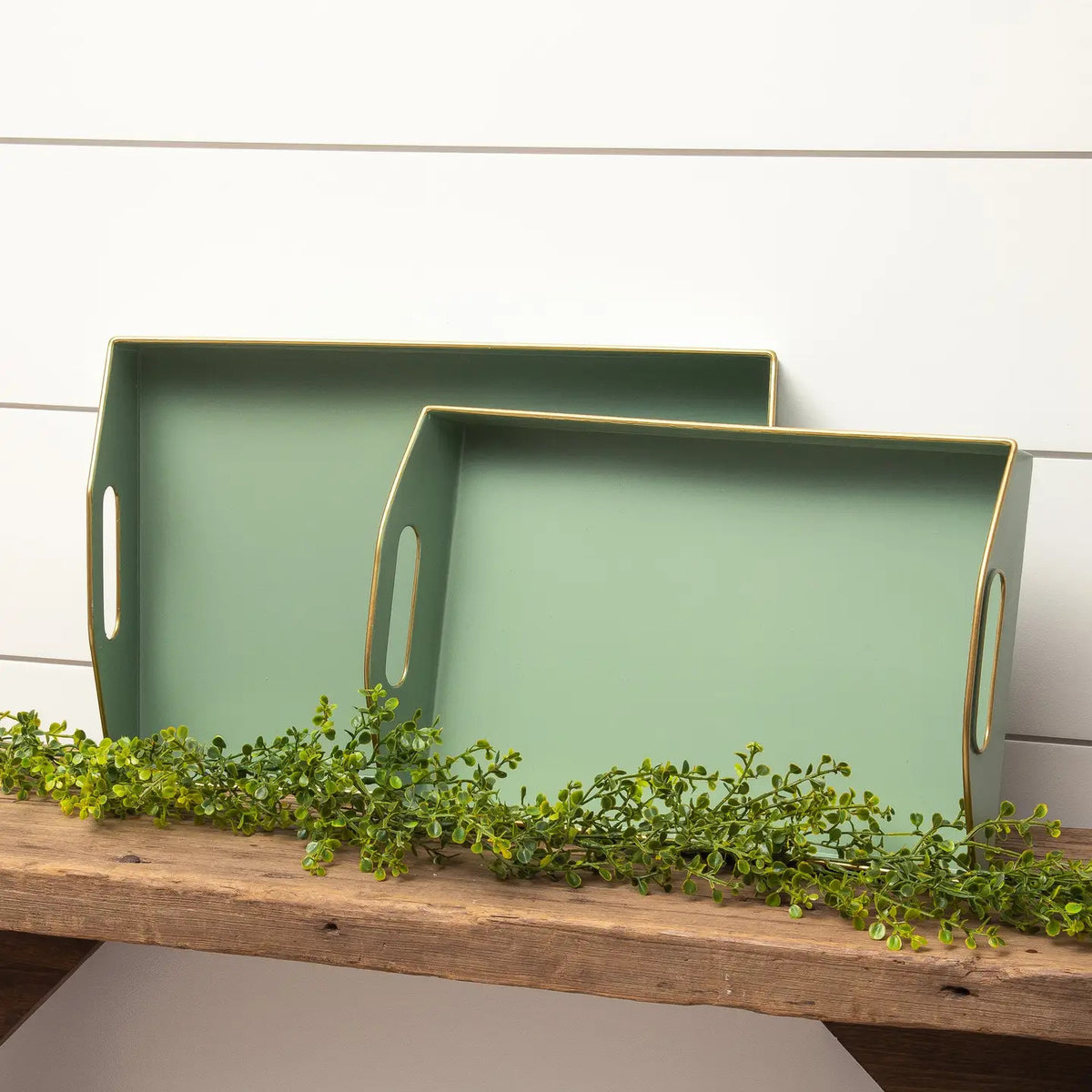 Trays - Green with Gold Edge (Set of 02)