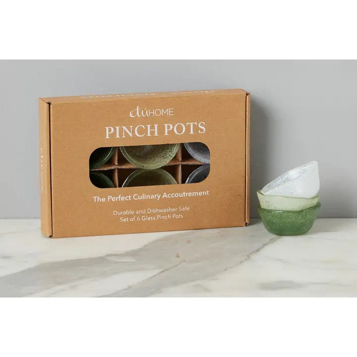 Glass Pinch Pots, Green Tones, Boxed, Set of 6