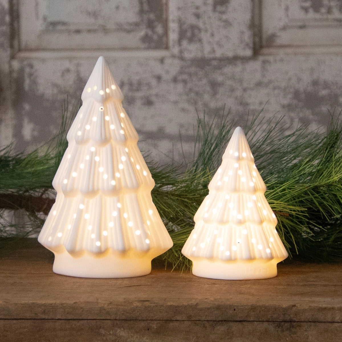 Ceramic Bisque Light Up Trees, White (Set of 2)