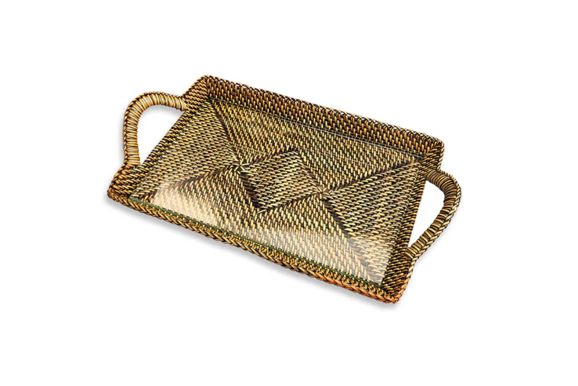 Rectangular Glass Cocktail Serving Tray, Small