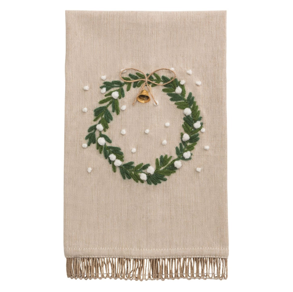 Wreath White Christmas Embroidered Towel