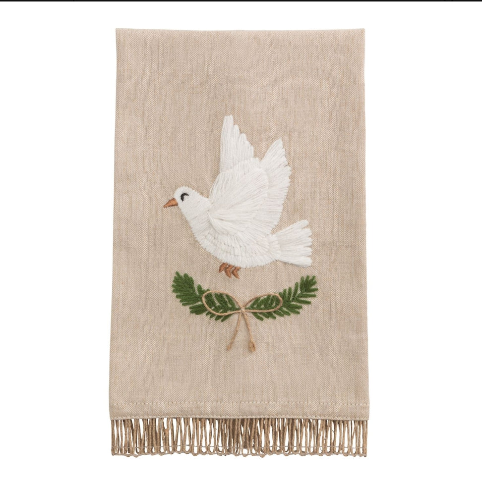 Dove White Christmas Embroidered Towel