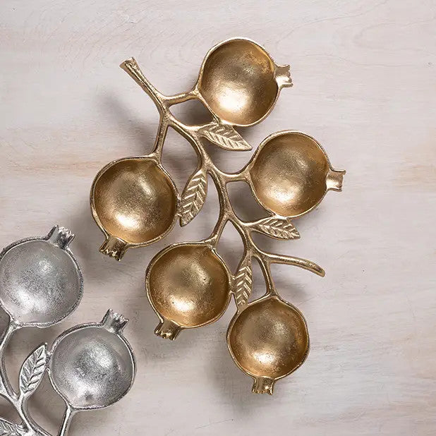 Textured Aluminum Gold 5-Pomegranate Branch Bowl