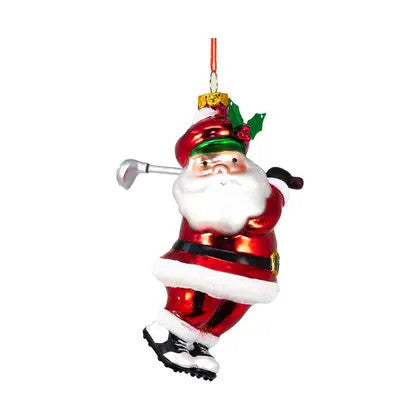 @5.25" Glass Golf Santa Ornament