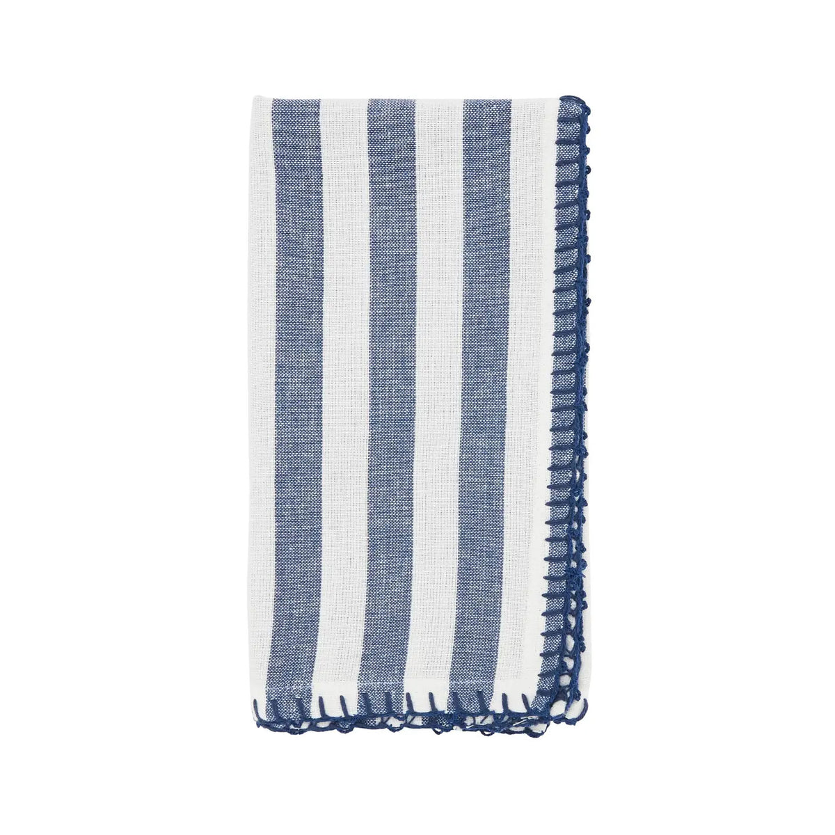 Lively Pompom Border Striped Napkin Blue