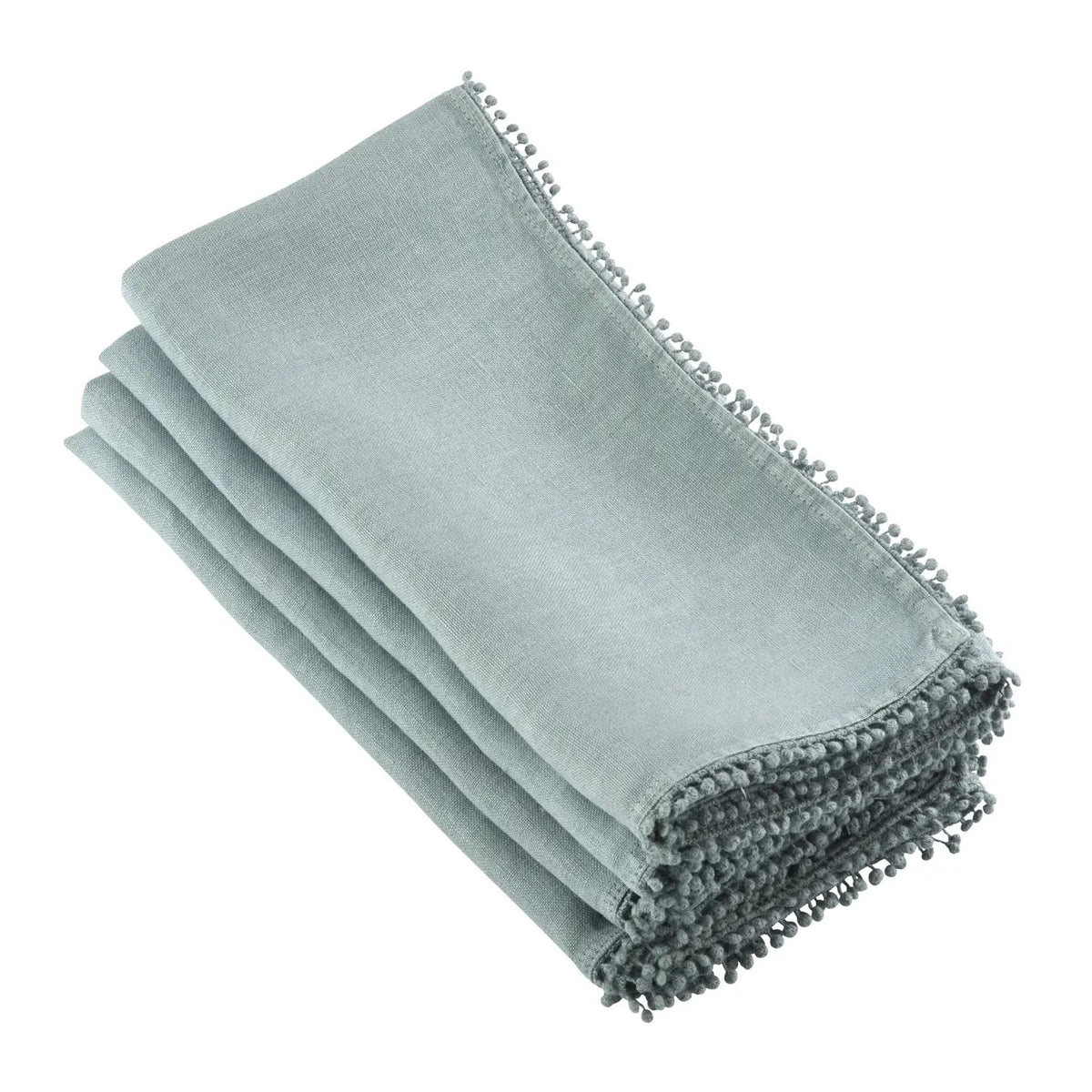 Pompom Border Linen Napkin - Blue-Grey