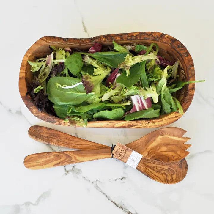 Olive Wood Gift Set Natural Bowl12.5" with Salad Servers