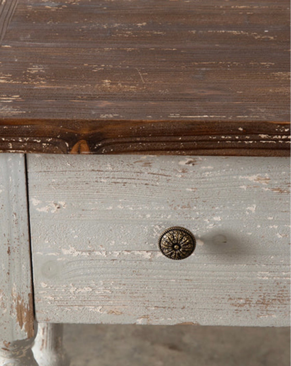 Farmhouse Accent Table | Distressed Wood Side Table with Drawer