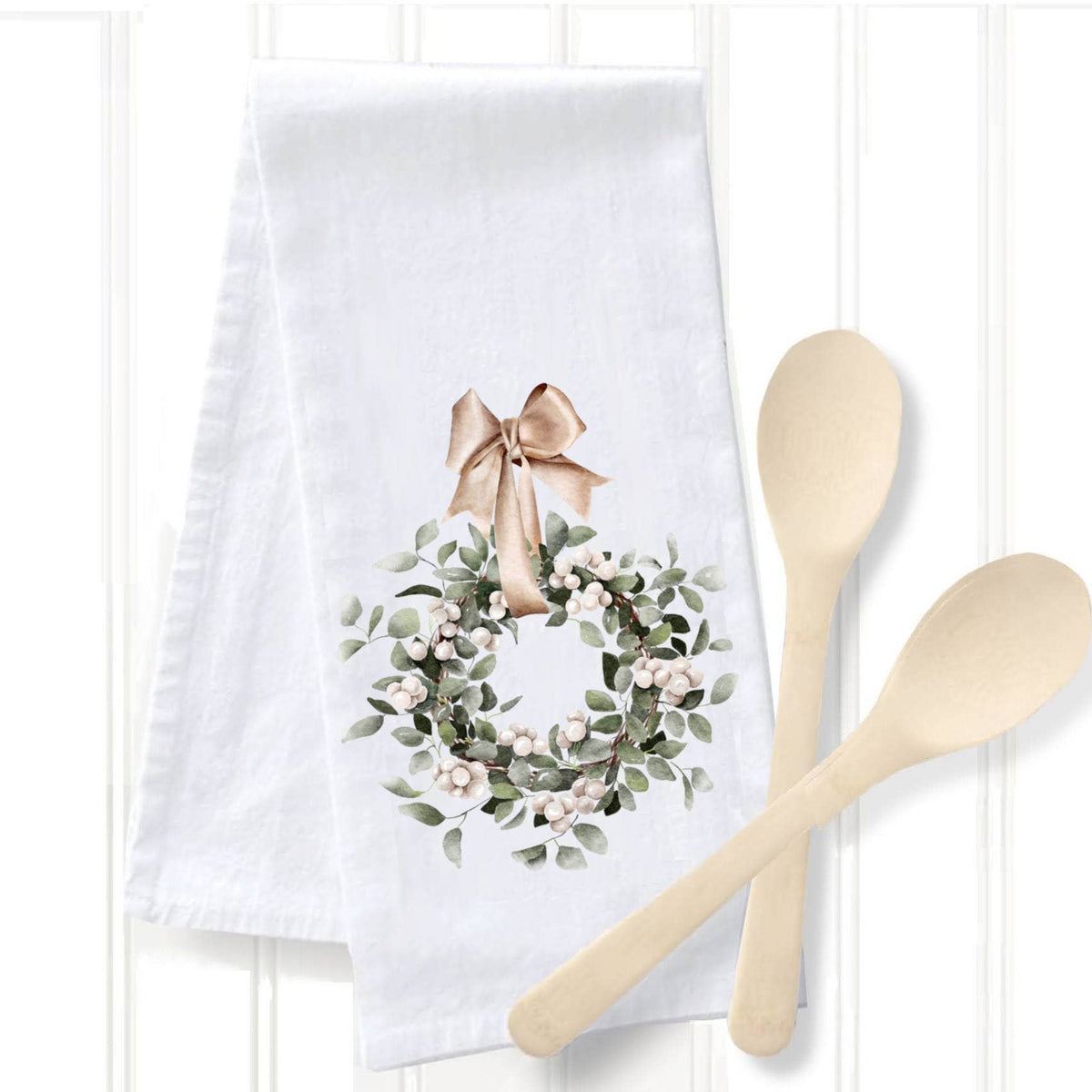 Tea Towel - Neutral Christmas Wreath