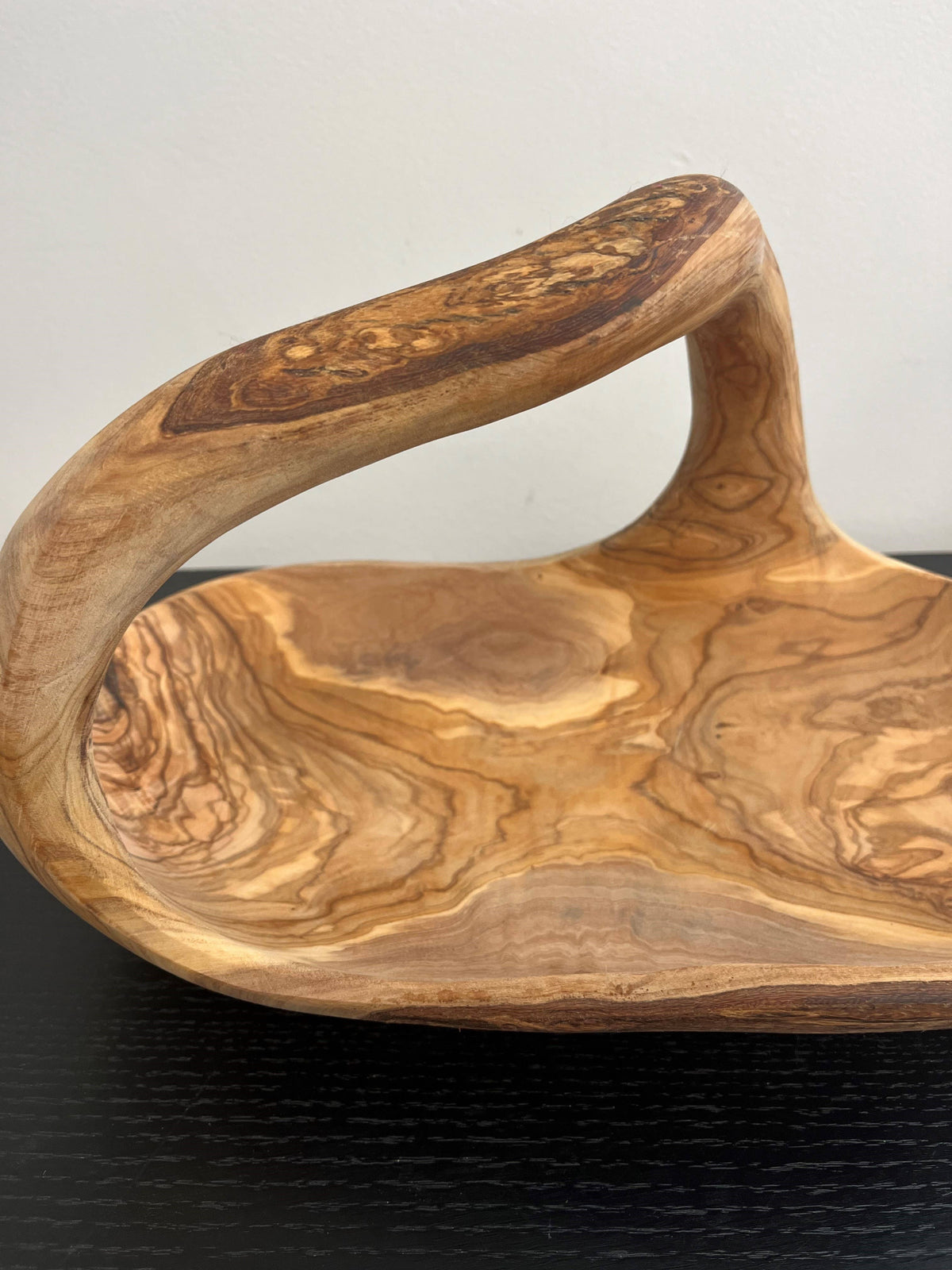 Oval Bowl w/Handle Olive Wood 9.5"L x 6.25”W