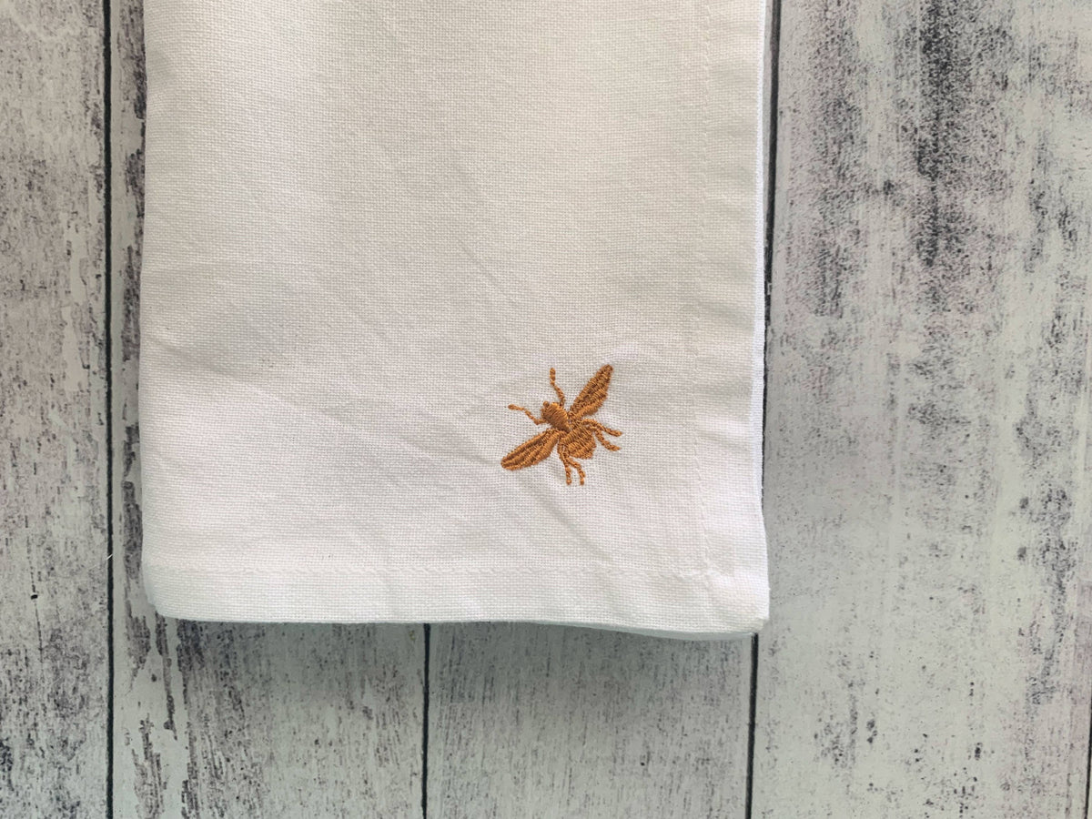 Bee Cloth Napkins, white stonewashed chambray, set of four