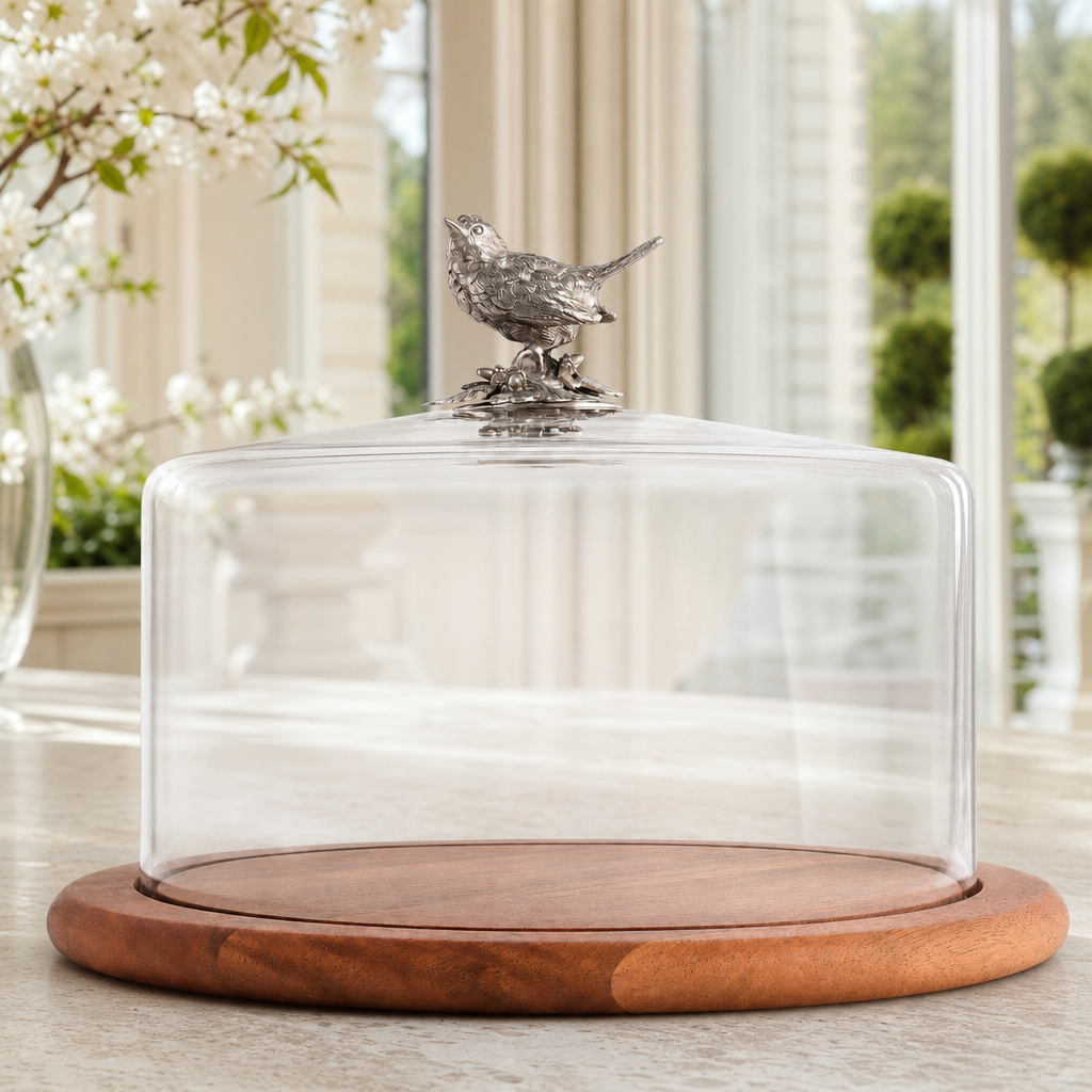 Song Bird Glass Covered Cheese Wood Board