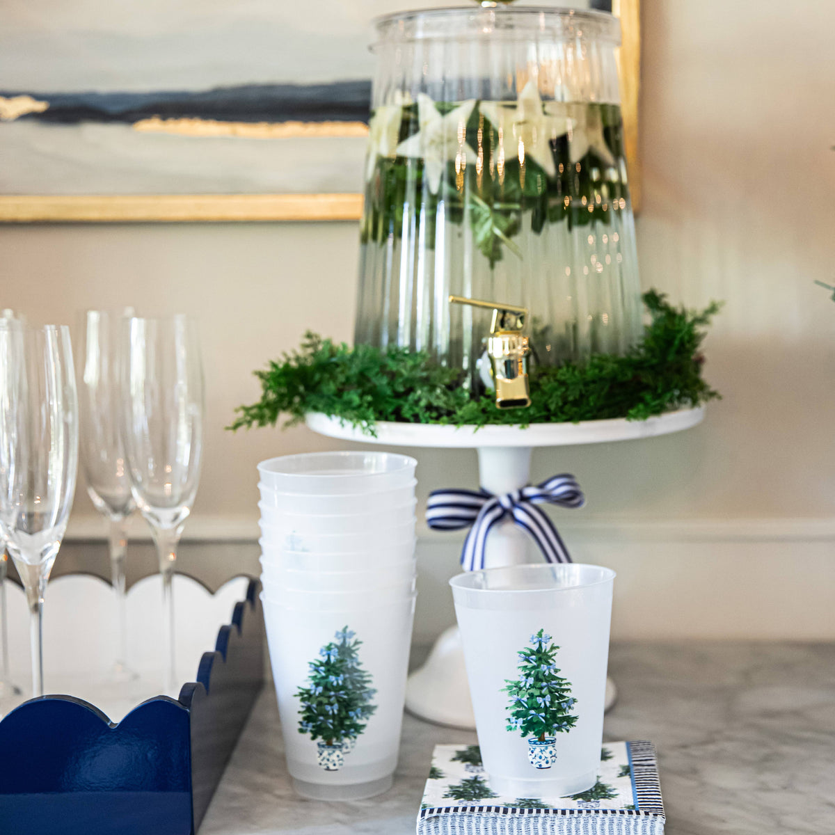 In Stock Blue Bows Christmas Tree Shatterproof Cups