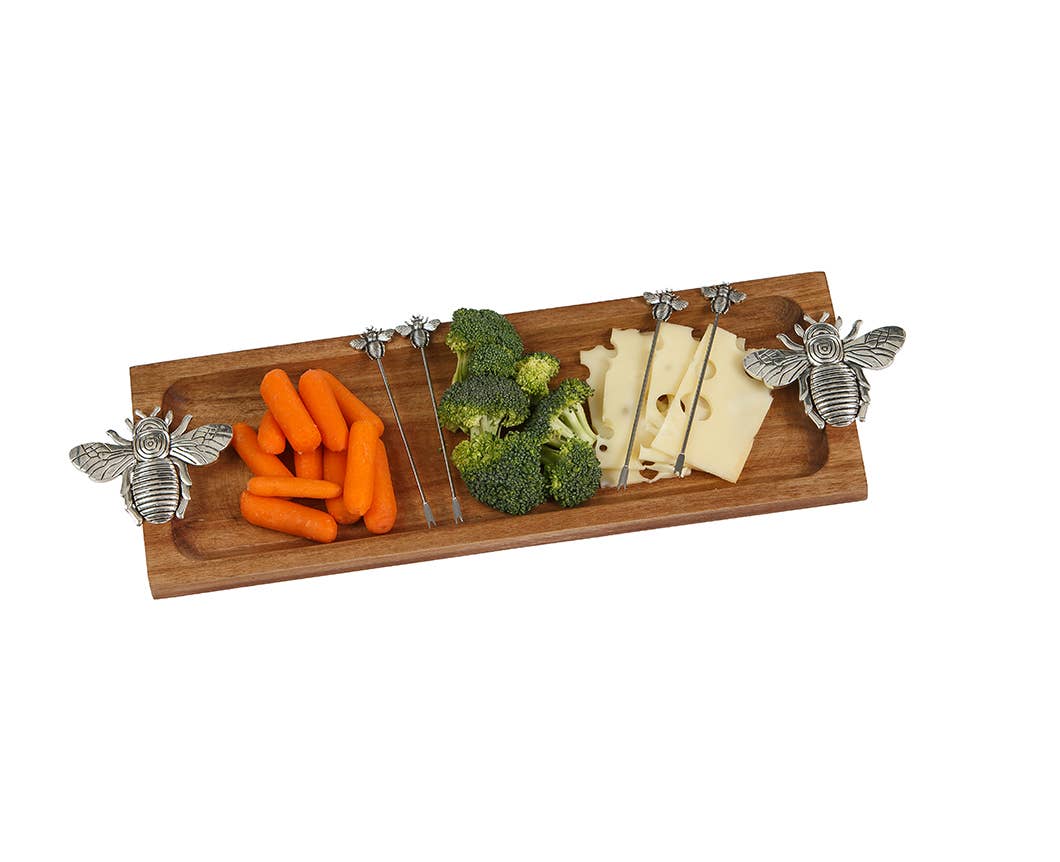 Foodie Bites Acacia Wood Serving Tray & matching food picks