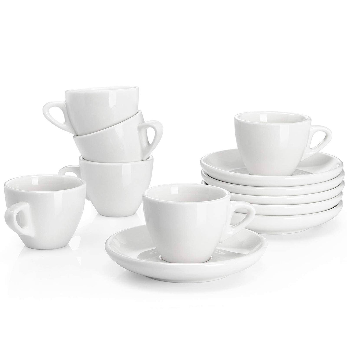 2 Ounce Porcelain Espresso Cups with Saucers, Set of 6