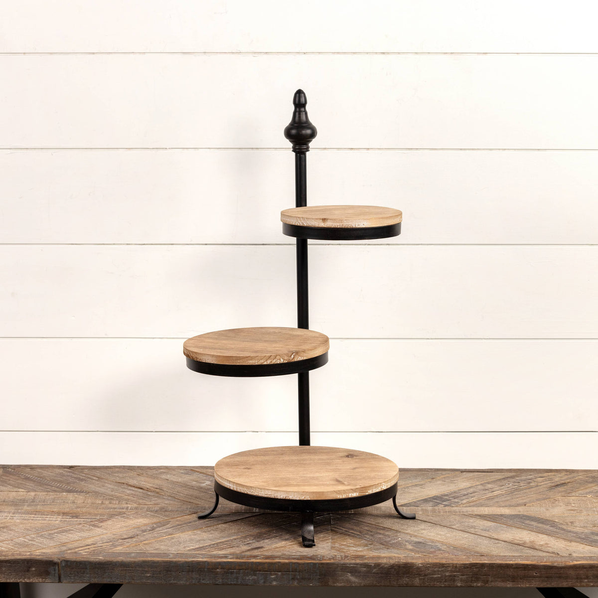 3 TIER BLACK METAL AND WOOD SERVER