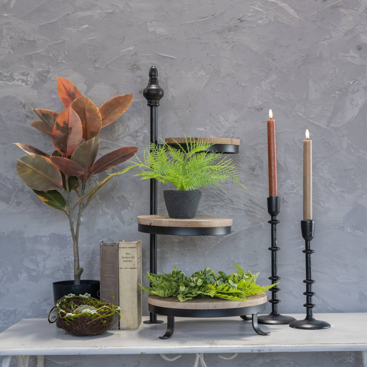 3 TIER BLACK METAL AND WOOD SERVER
