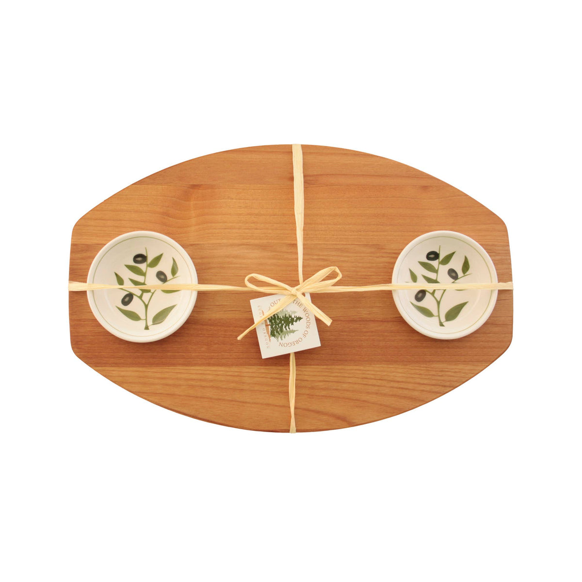 Double Bread and Oil Serving Board with Olive Branch Bowls