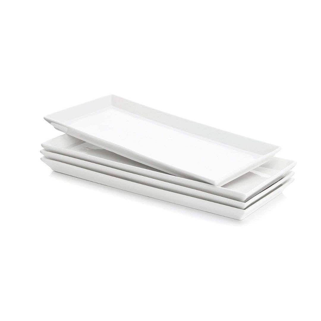 13.8-Inch Porcelain Rectangular Plates, Set of 4
